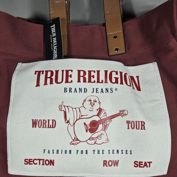 True Religion Tote Bag Red Canvas Buddha World Tour Large Shopper NWT New Tag - Picture 2 of 11